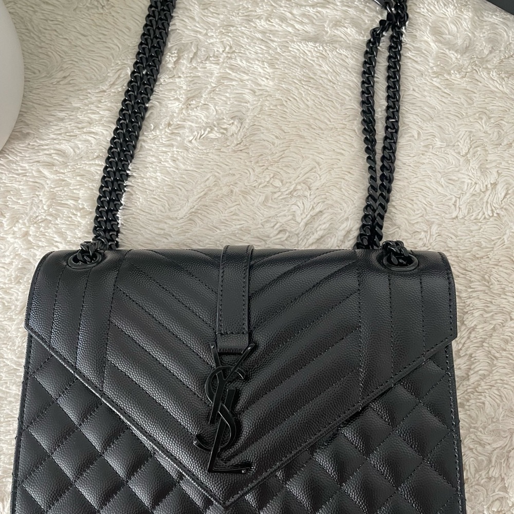 Saint Laurent Black Quilted Satchel with Chevron Design - Picture 3 of 11